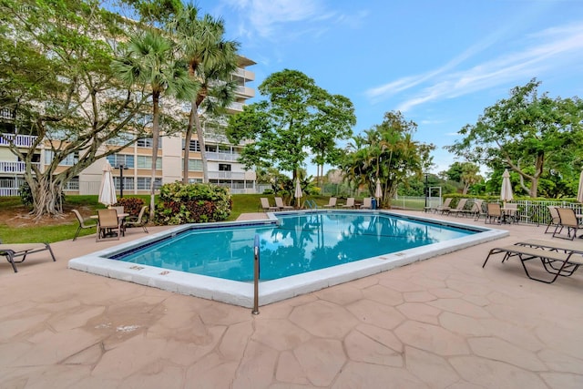 view of swimming pool with a patio area