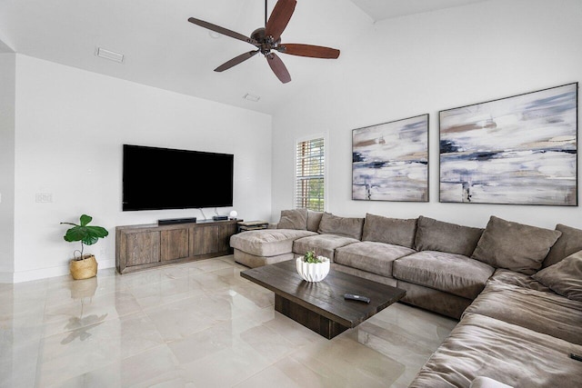 living room featuring ceiling fan