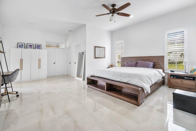 bedroom featuring ceiling fan