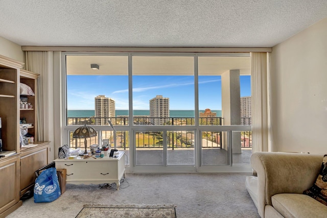 sunroom / solarium with a water view