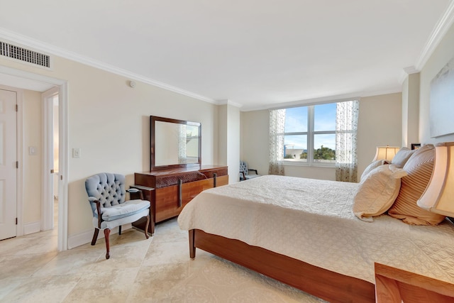 bedroom with ornamental molding