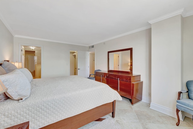 tiled bedroom with ornamental molding