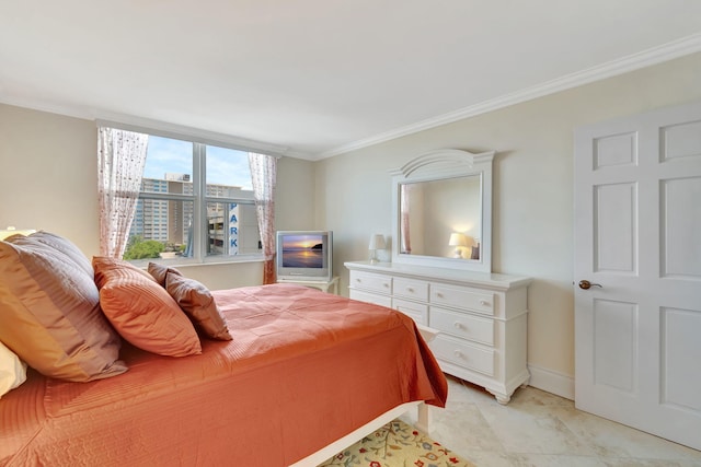 bedroom with crown molding