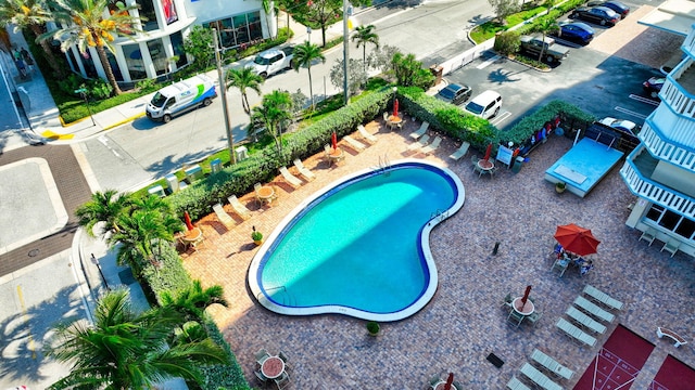 view of swimming pool with a patio area