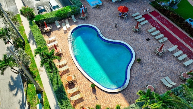 view of swimming pool with a patio area