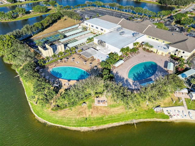 aerial view featuring a water view