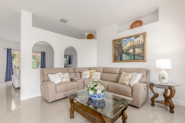 view of tiled living room