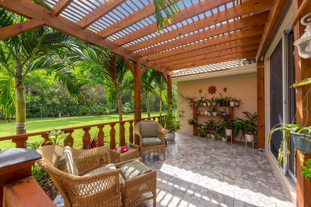 view of patio with a pergola and an outdoor living space