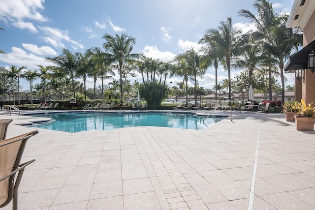 view of swimming pool with a patio