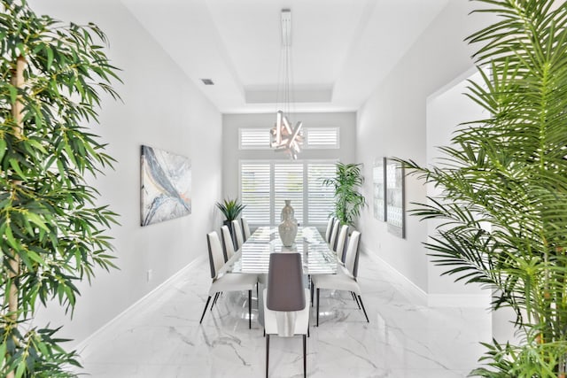 dining area featuring a raised ceiling