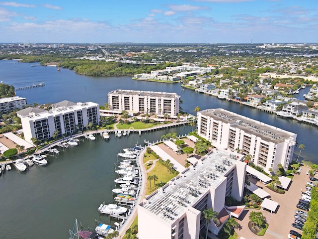 drone / aerial view featuring a water view