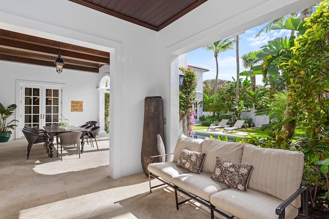 view of patio / terrace featuring an outdoor living space and french doors