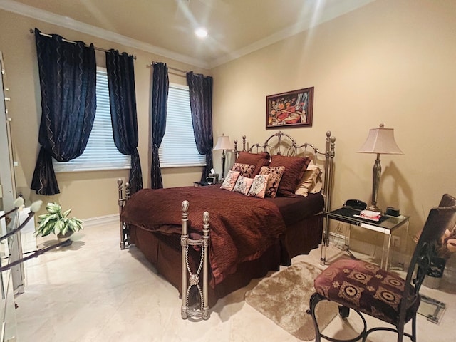 bedroom with crown molding