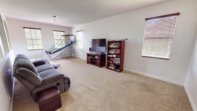 living room featuring a healthy amount of sunlight and carpet