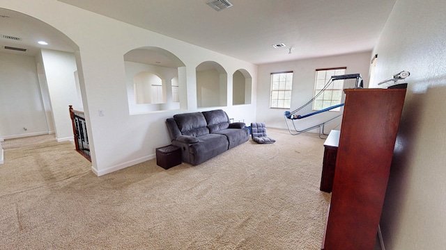 living room with light carpet