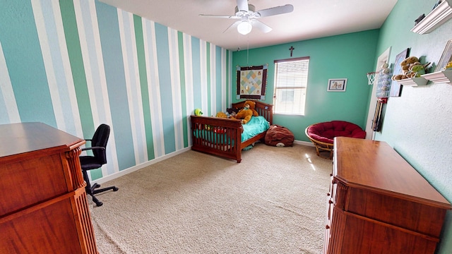 bedroom with carpet floors and ceiling fan