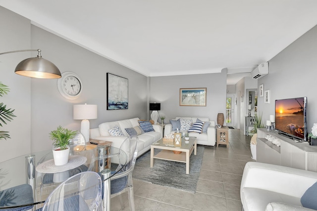 tiled living room with a wall unit AC