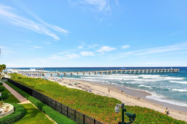 view of water feature with a view of the beach