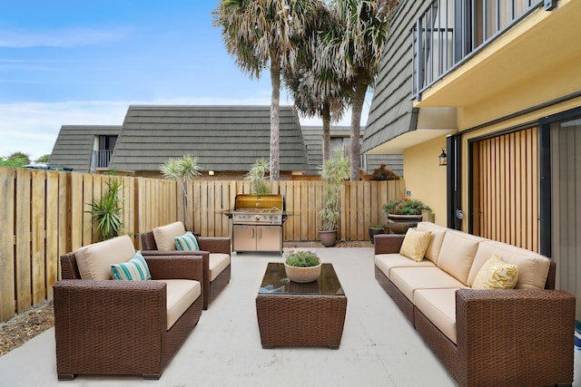 view of patio / terrace featuring an outdoor hangout area and area for grilling