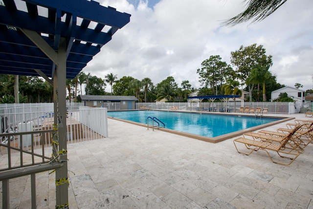 view of swimming pool featuring a patio