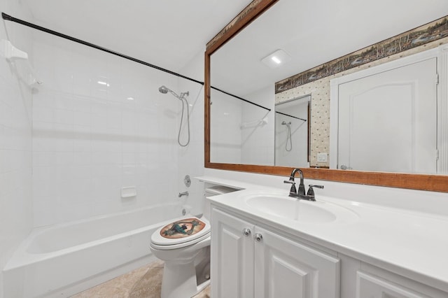 full bathroom with tile patterned floors, vanity, toilet, and tiled shower / bath