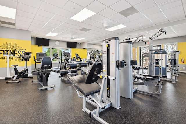 gym with a drop ceiling