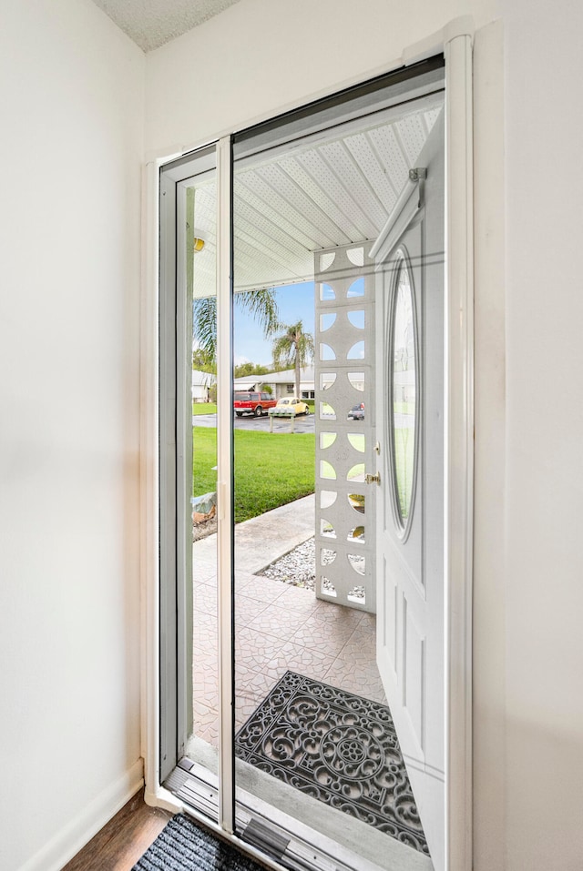 entryway featuring a wealth of natural light and wood-type flooring