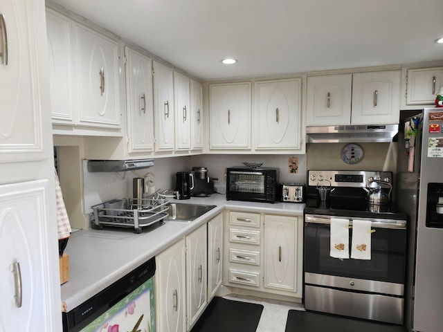 kitchen with white cabinets, sink, and appliances with stainless steel finishes