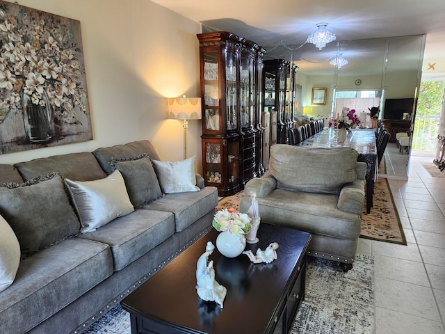 living room featuring tile patterned floors