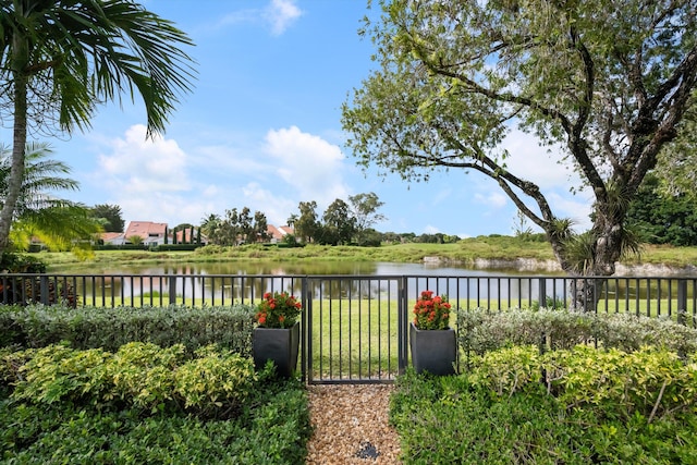 view of yard with a water view