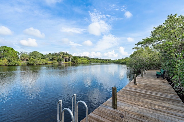 view of dock with a water view