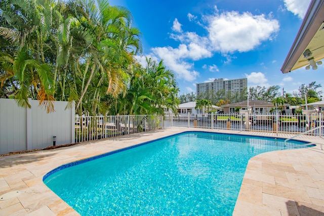 view of swimming pool with a patio area