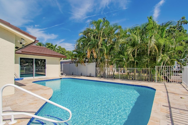 view of swimming pool with a patio