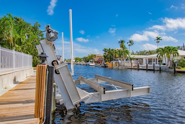 view of dock with a water view