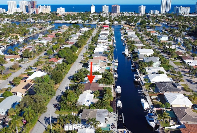 aerial view featuring a water view