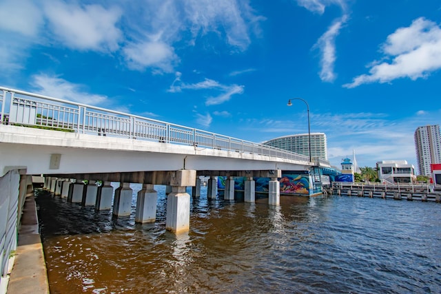 dock area featuring a water view