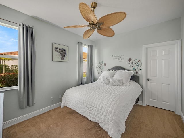 bedroom with carpet and ceiling fan