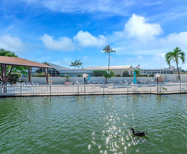 dock area featuring a water view