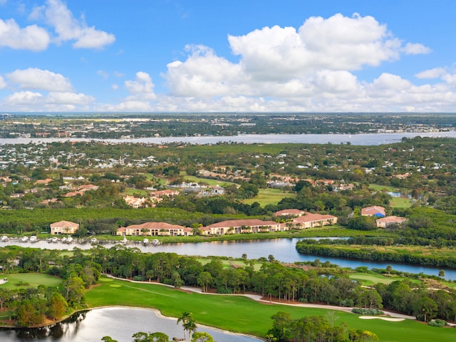 aerial view featuring a water view