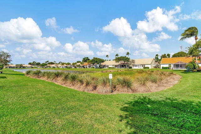 view of yard with a water view