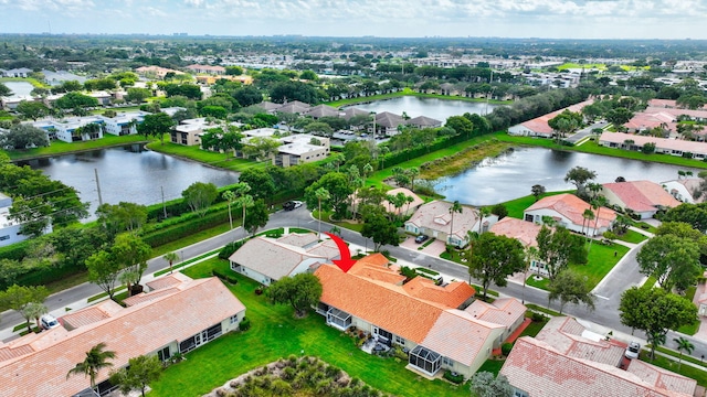 aerial view with a water view