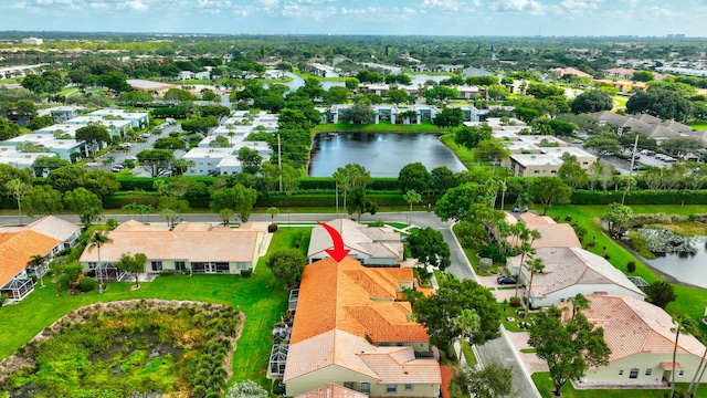 bird's eye view featuring a water view