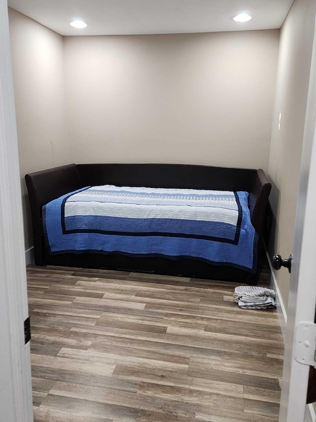 bedroom with wood-type flooring