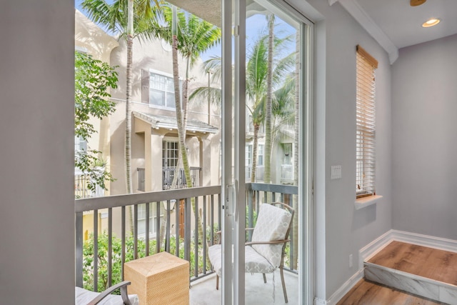 doorway featuring light hardwood / wood-style floors