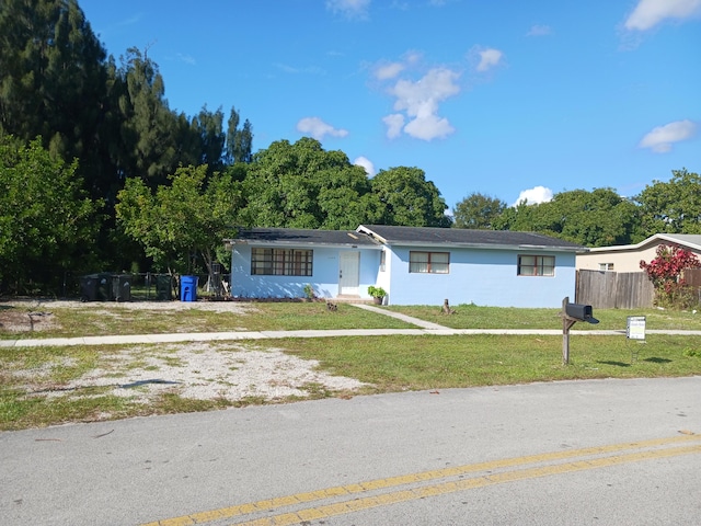 single story home featuring a front yard