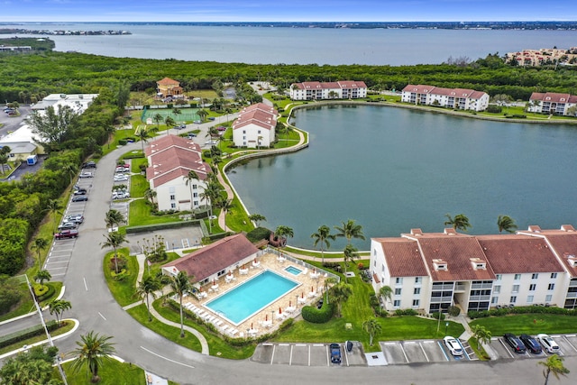 bird's eye view featuring a water view