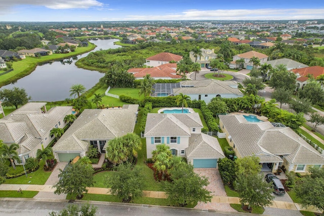 aerial view with a water view