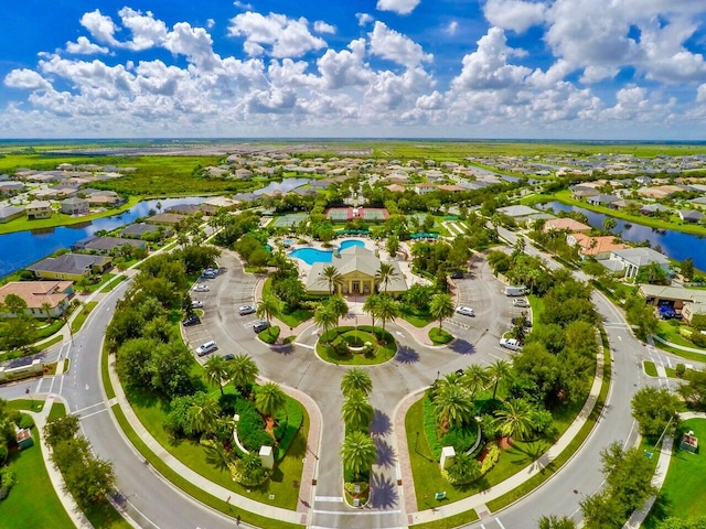 aerial view with a water view