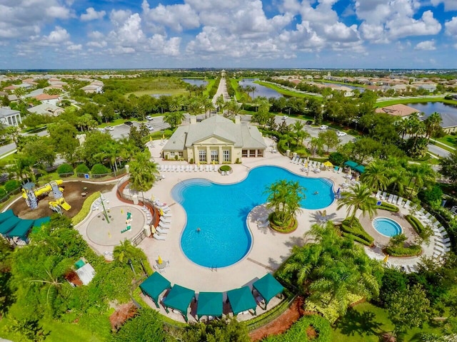 aerial view with a water view