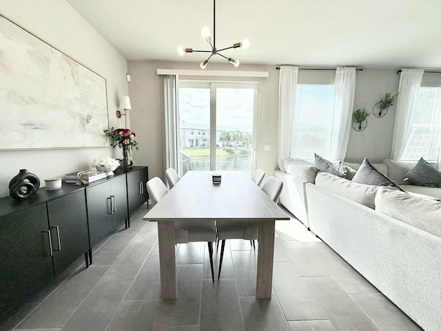 dining area with a healthy amount of sunlight and a chandelier